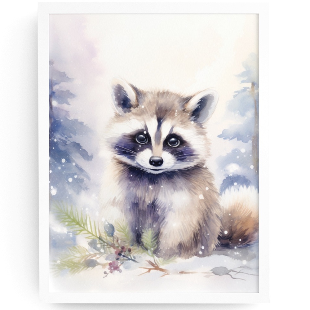 Watercolor Raccoon Wall Art Illustration Print Poster Card Unframed